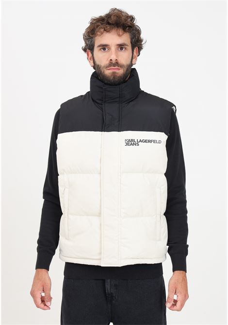 Cream and black PUFFER vest for men with logo print KARL LAGERFELD | KL245D1504J343